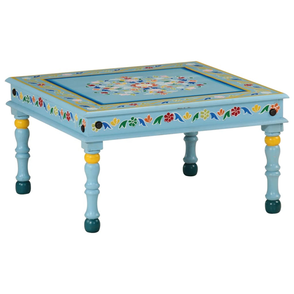 vidaXL Table basse turquoise peinte à la main en bois de manguier massif