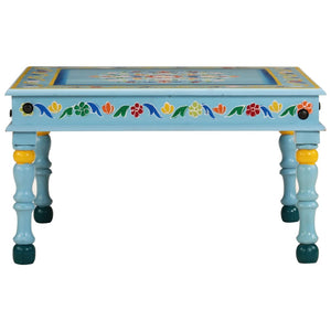 vidaXL Table basse turquoise peinte à la main en bois de manguier massif