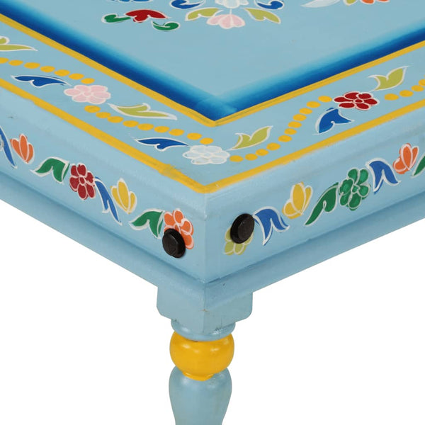 vidaXL Table basse turquoise peinte à la main en bois de manguier massif