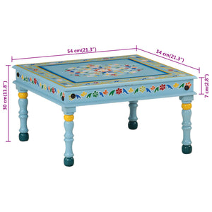 vidaXL Table basse turquoise peinte à la main en bois de manguier massif