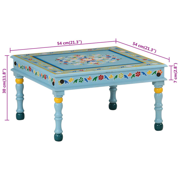 vidaXL Table basse turquoise peinte à la main en bois de manguier massif