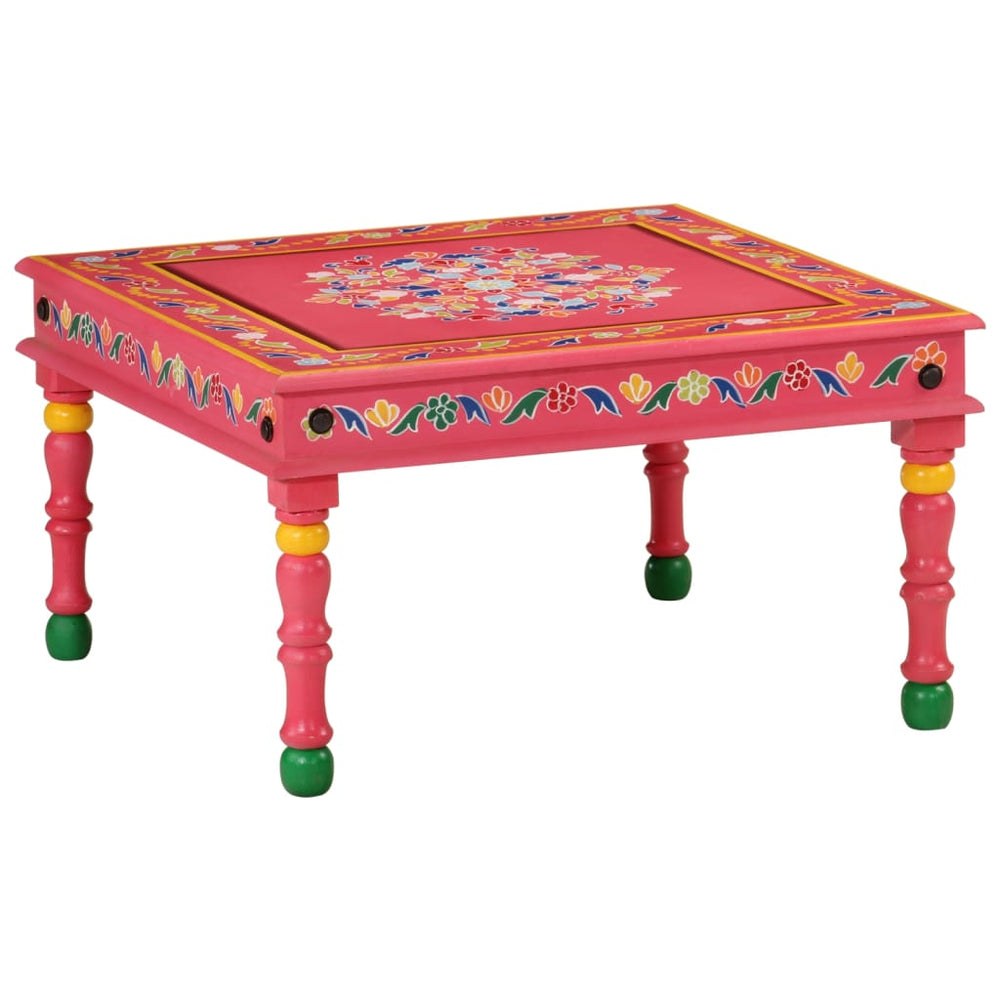 vidaXL Table Basse Rose Peinte à la Main Bois de Mangue Massif