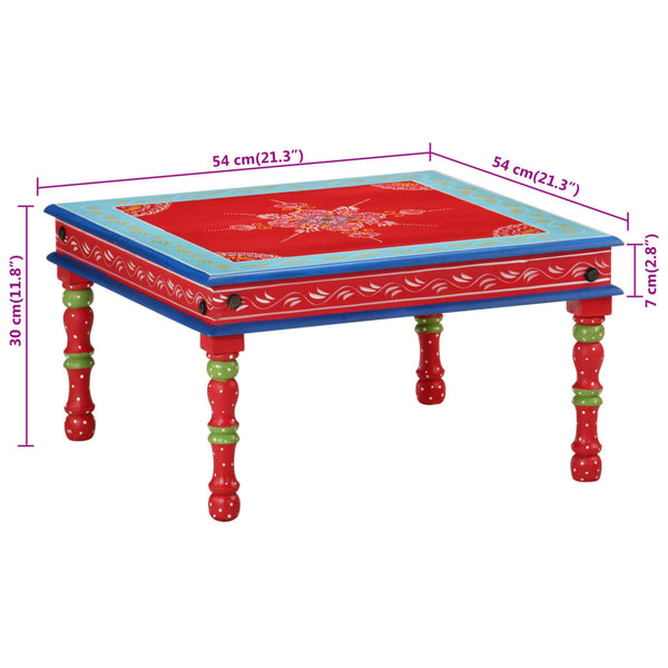 vidaXL Table basse rouge peinte à la main Bois de manguier massif