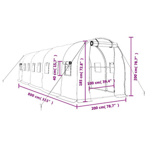 Serre de jardin avec cadre en acier vidaXL Vert 16 m² 8x2x2 m