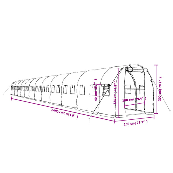 vidaXL Serre avec cadre en acier Vert 48 m² 24x2x2 m