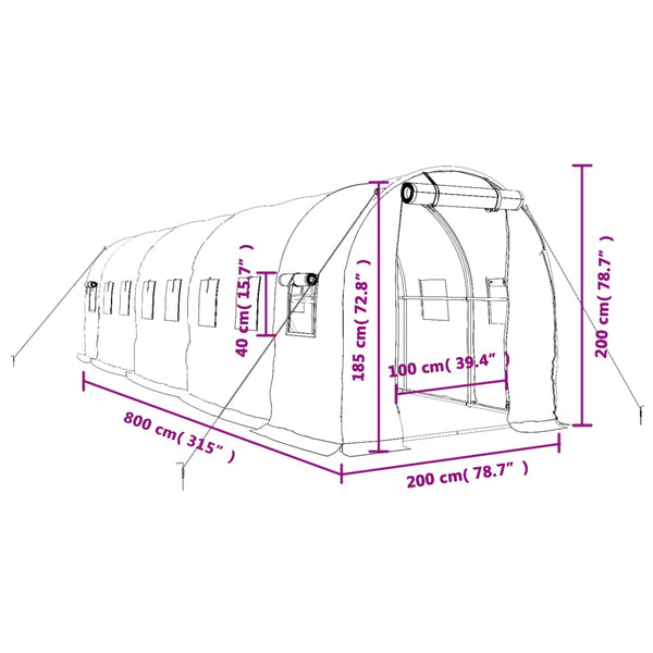 Gewächshaus Stahlrahmen Weiß 16 m²