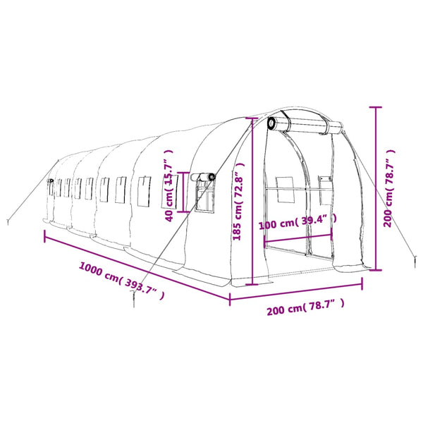 Gewächshaus Stahlrahmen Weiß 20 m²