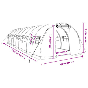 vidaXL Serre avec cadre en acier vert 30 m² 10x3x2 m