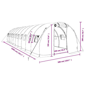 Weißes Gewächshaus mit Stahlrahmen 10x3x2 m