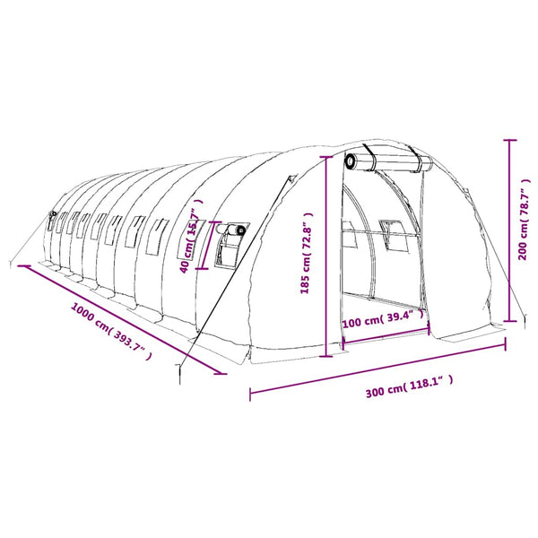 Weißes Gewächshaus mit Stahlrahmen 10x3x2 m