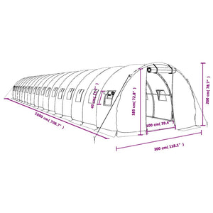 Weißes Stahlrahmen Gewächshaus 18x3x2 m, 54 m²