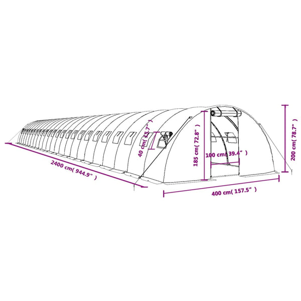 vidaXL Serre avec cadre en acier Blanc 96 m² 24x4x2 m