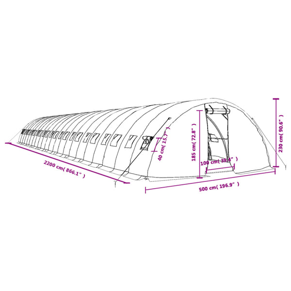 Weißes Gewächshaus mit Stahlrahmen, 110 m²