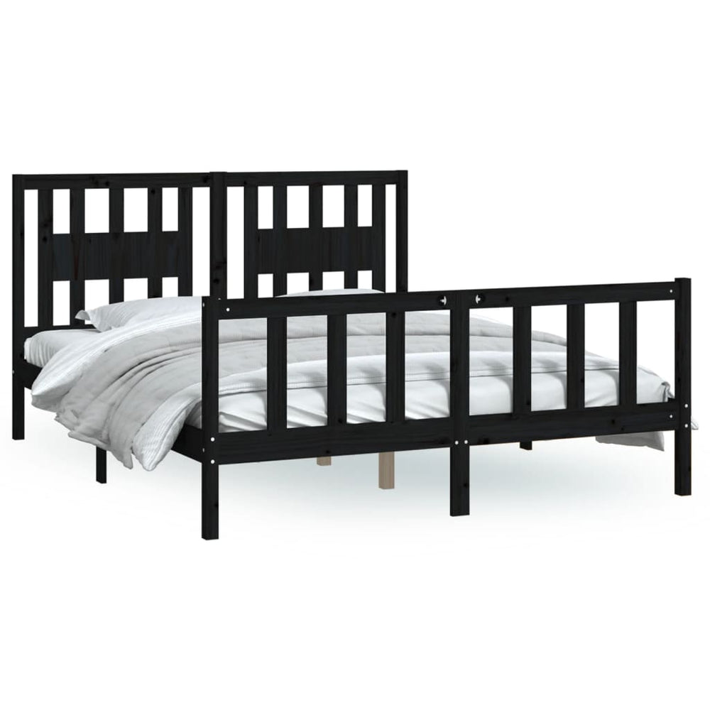 vidaXL Lit en bois massif avec tête de lit Noir Pin 150x200 cm