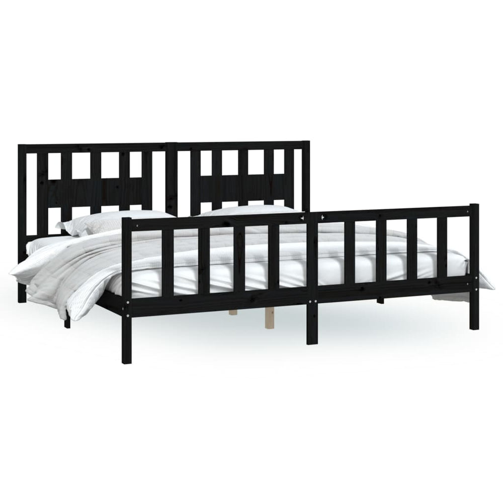 vidaXL Lit en bois massif avec tête de lit Noir Pin 200x200 cm
