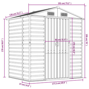 Gerätehaus Grün, Verzinkter Stahl, 191 cm