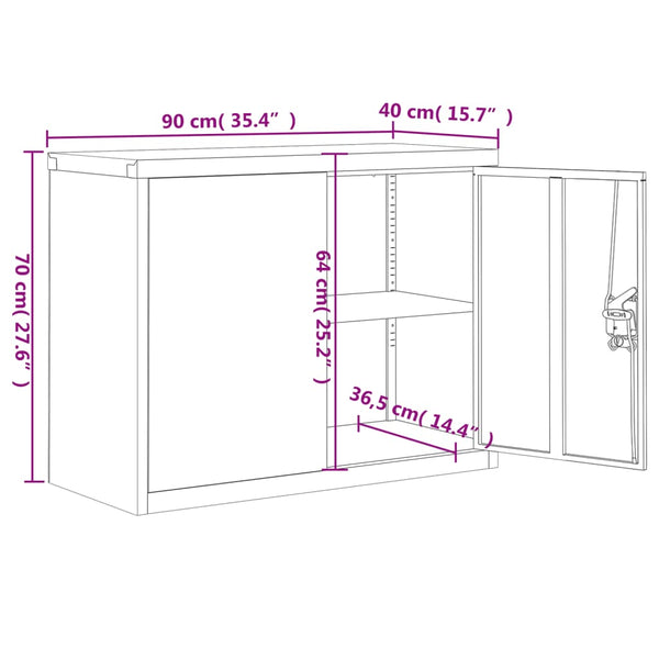 Aktenschrank Hellgrau Stahl 90x40x110 cm