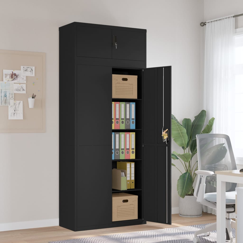 Schwarzer Aktenschrank Stahl 90x40x220 cm