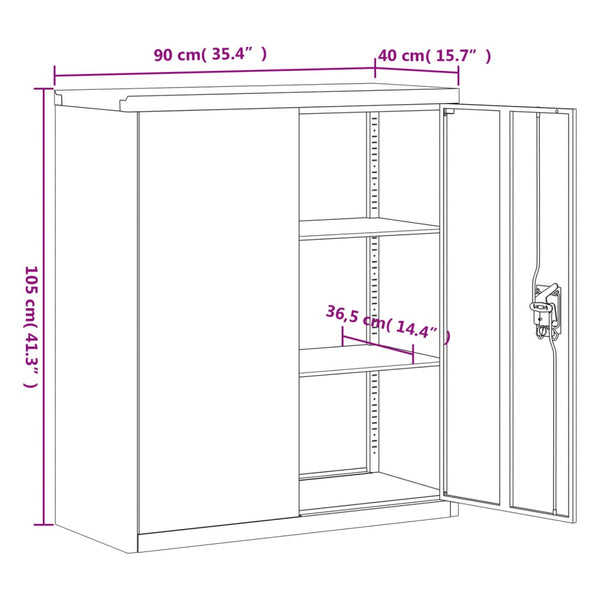 Aktenschrank Anthrazit Stahl 90x40x145cm