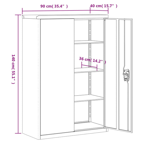 Aktenschrank Anthrazit Stahl 90x40x180 cm