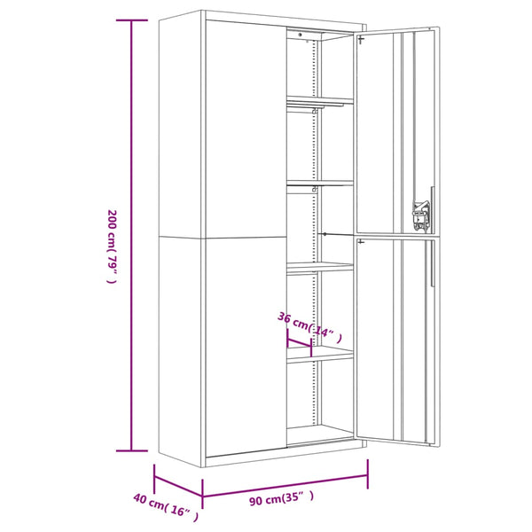 Aktenschrank Anthrazit Stahl 90x40x240 cm