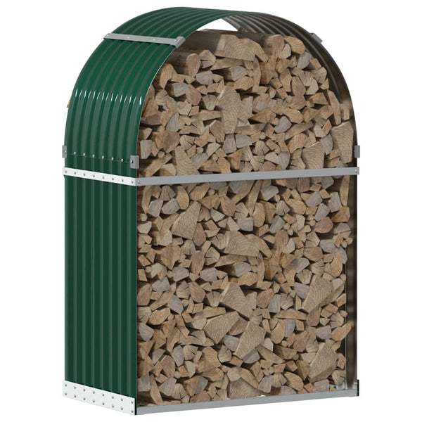 Grüner Kaminholzunterstand aus verzinktem Stahl