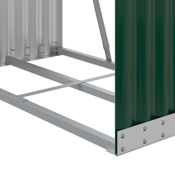 Grüner Kaminholzunterstand aus verzinktem Stahl