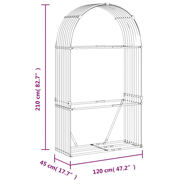 Kaminholzregal Hellgrau Verzinkt 120x45x210cm