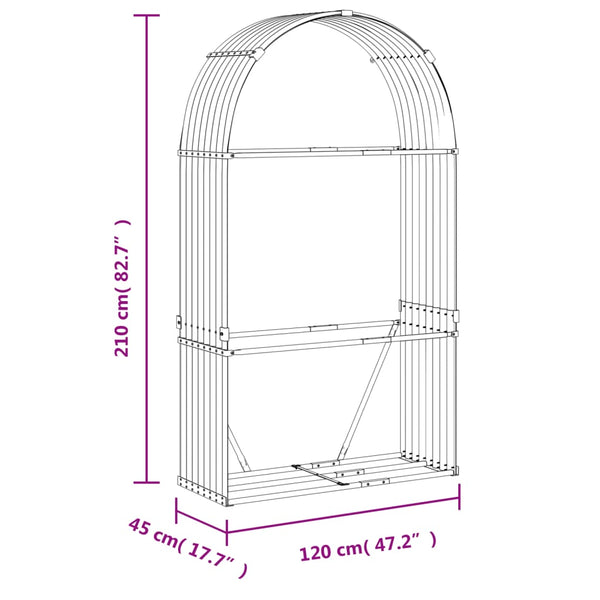 Anthrazit Holzkorb aus Stahl 120x45x210cm