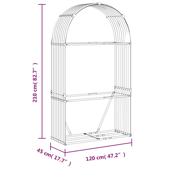 Kaminholzregal Silber Verzinkt 120x45x210cm
