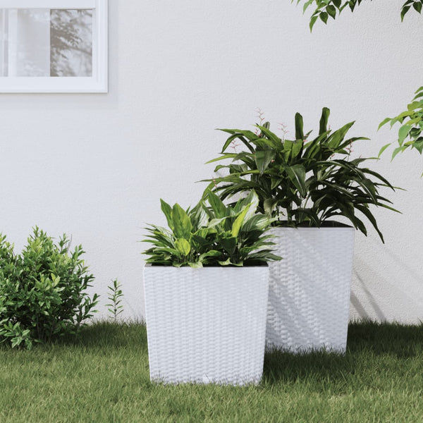 vidaXL Jardinière avec bac amovible Blanc 21/32 L en rotin PP