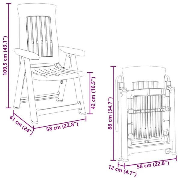 Verstellbare Gartenstühle, 2er-Set, Weiß