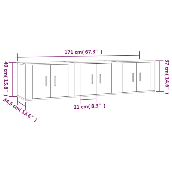 Weiße TV-Wandschränke, 3er Set