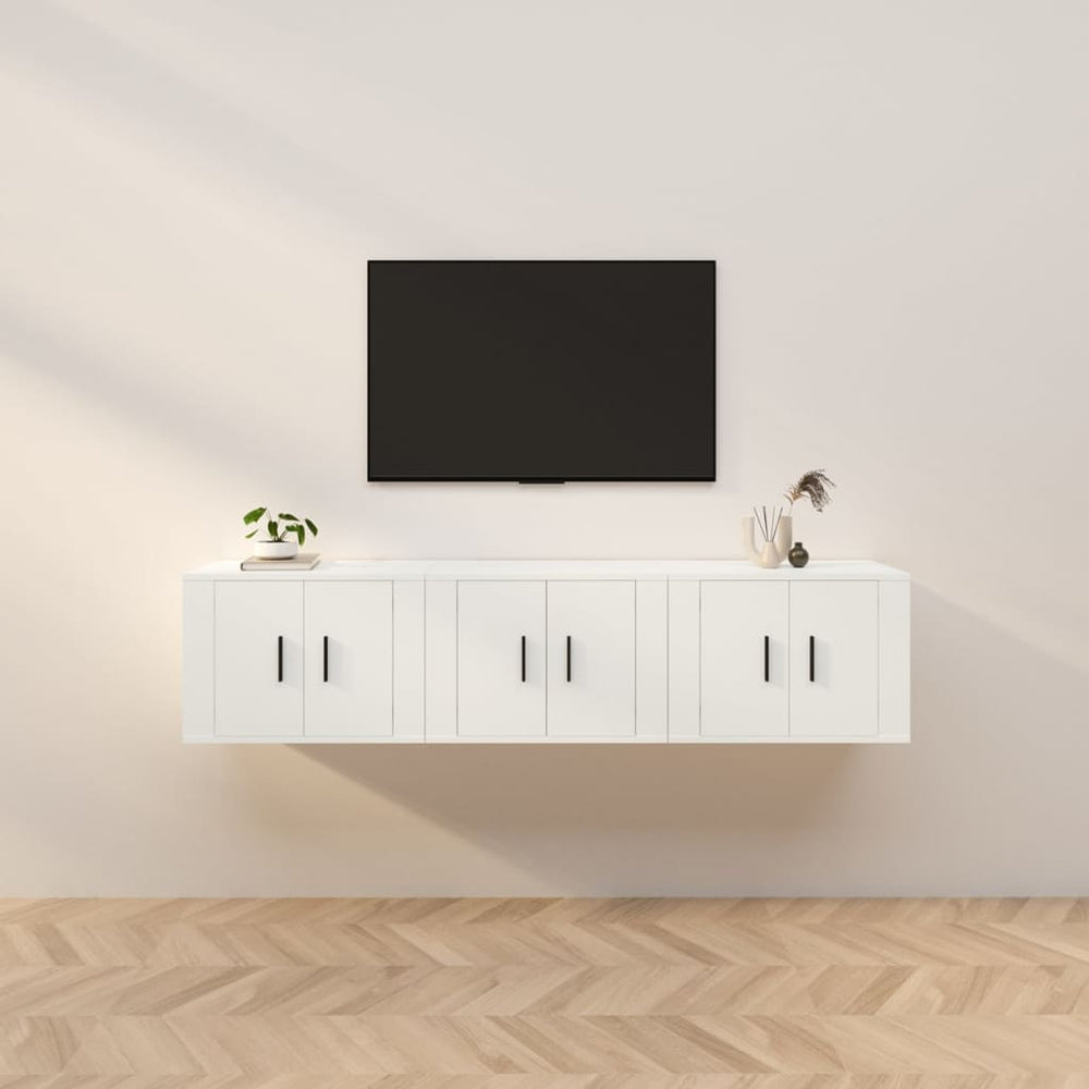 Weiße TV-Wandschränke, 3er Set
