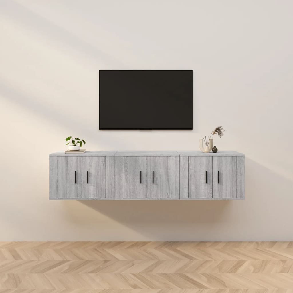 TV-Wandschränke 3er Set, Grau Sonoma 57x34,5x40 cm