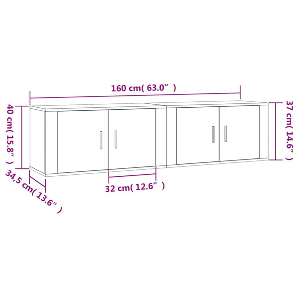 Weiße TV-Wandschränke, 2er-Set – 80 cm