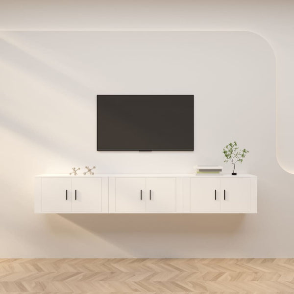 Weiße TV-Wandschränke, 3er Set, 80 cm