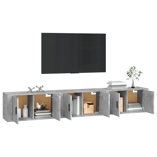 TV-Wandschränke, 3er Set, Betongrau, 80 cm
