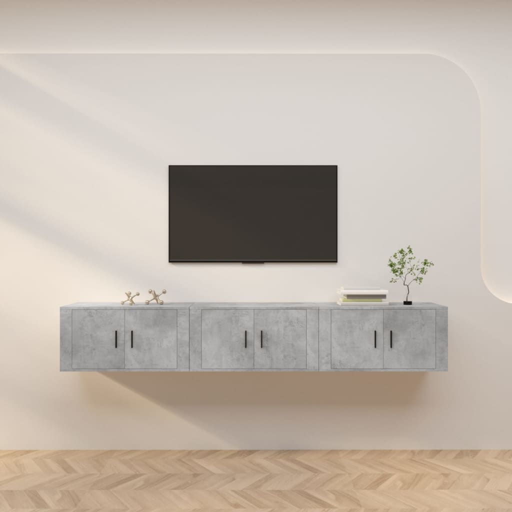 TV-Wandschränke, 3er Set, Betongrau, 80 cm