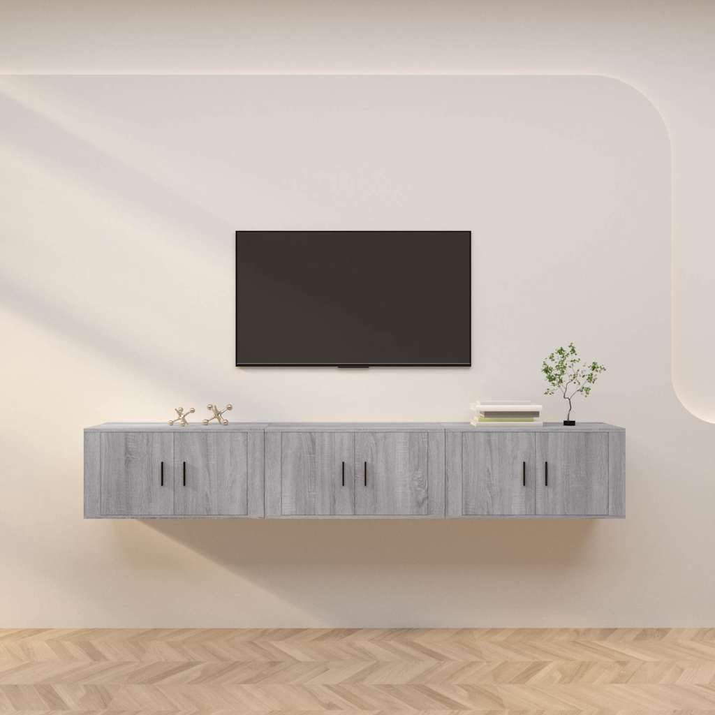 TV-Wandschränke 3er Set Grau Sonoma 80cm