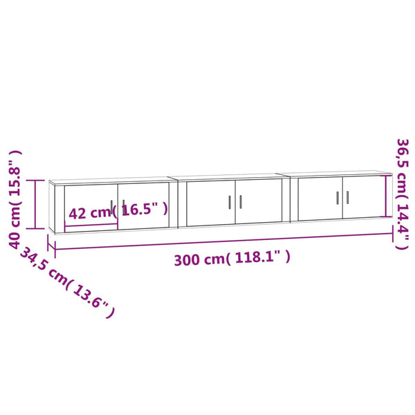TV-Wandschränke 3er Set Räuchereiche 100 cm