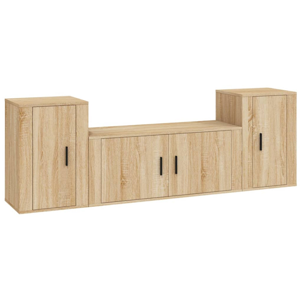vidaXL Meuble TV, 3 pcs, chêne sonoma, bois d'ingénierie
