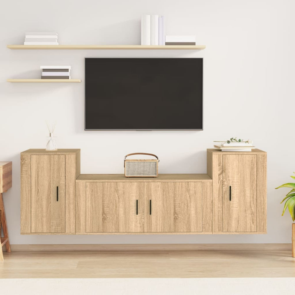 vidaXL Meuble TV, 3 pcs, chêne sonoma, bois d'ingénierie