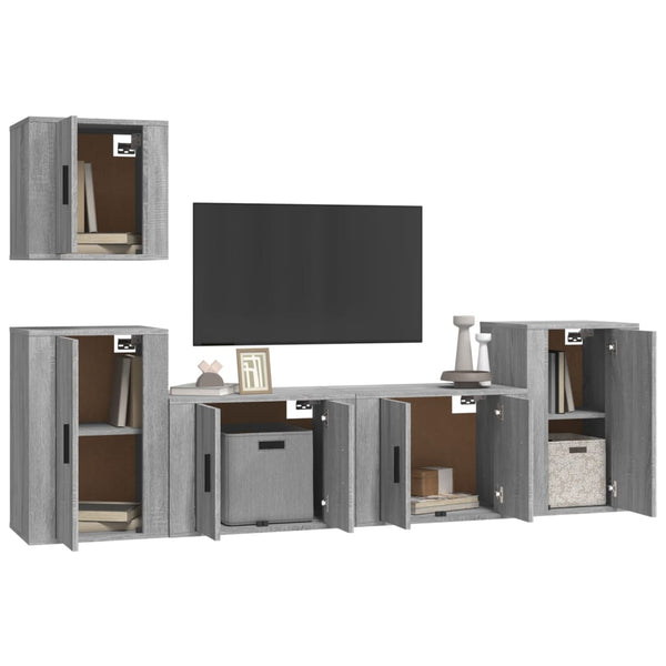 5-tlg. TV-Schrank-Set Grau Sonoma Holzwerkstoff