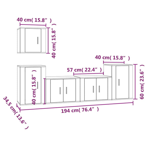 5-tlg. TV-Schrank-Set Grau Sonoma Holzwerkstoff