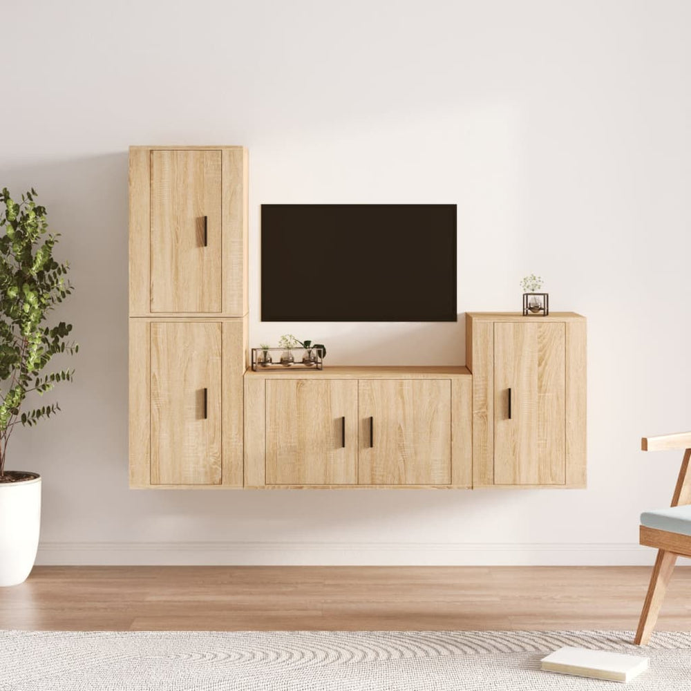 vidaXL Meuble TV, 4 pcs, chêne Sonoma, bois d'ingénierie