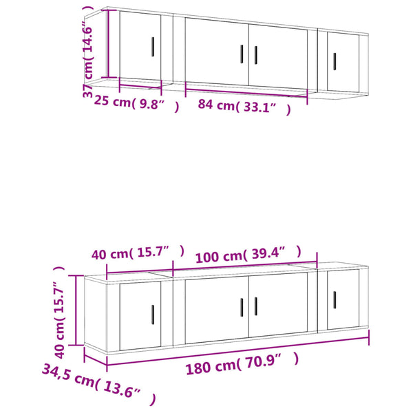 6-tlg. TV-Schrank-Set Grau Sonoma Holzwerkstoff