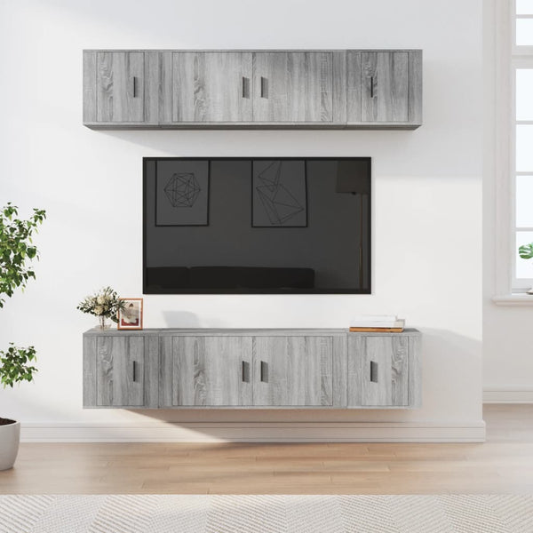 6-tlg. TV-Schrank-Set Grau Sonoma Holzwerkstoff