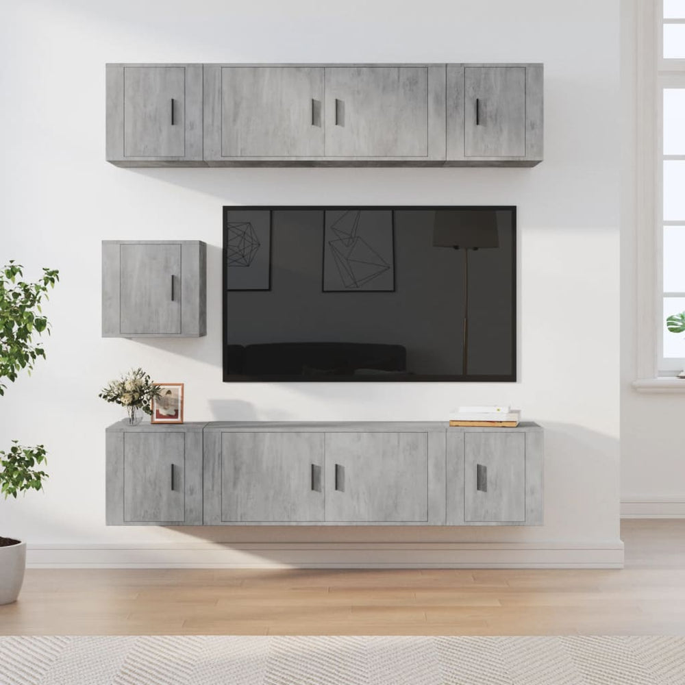 vidaXL Meuble TV 7 pièces gris béton bois d'ingénierie