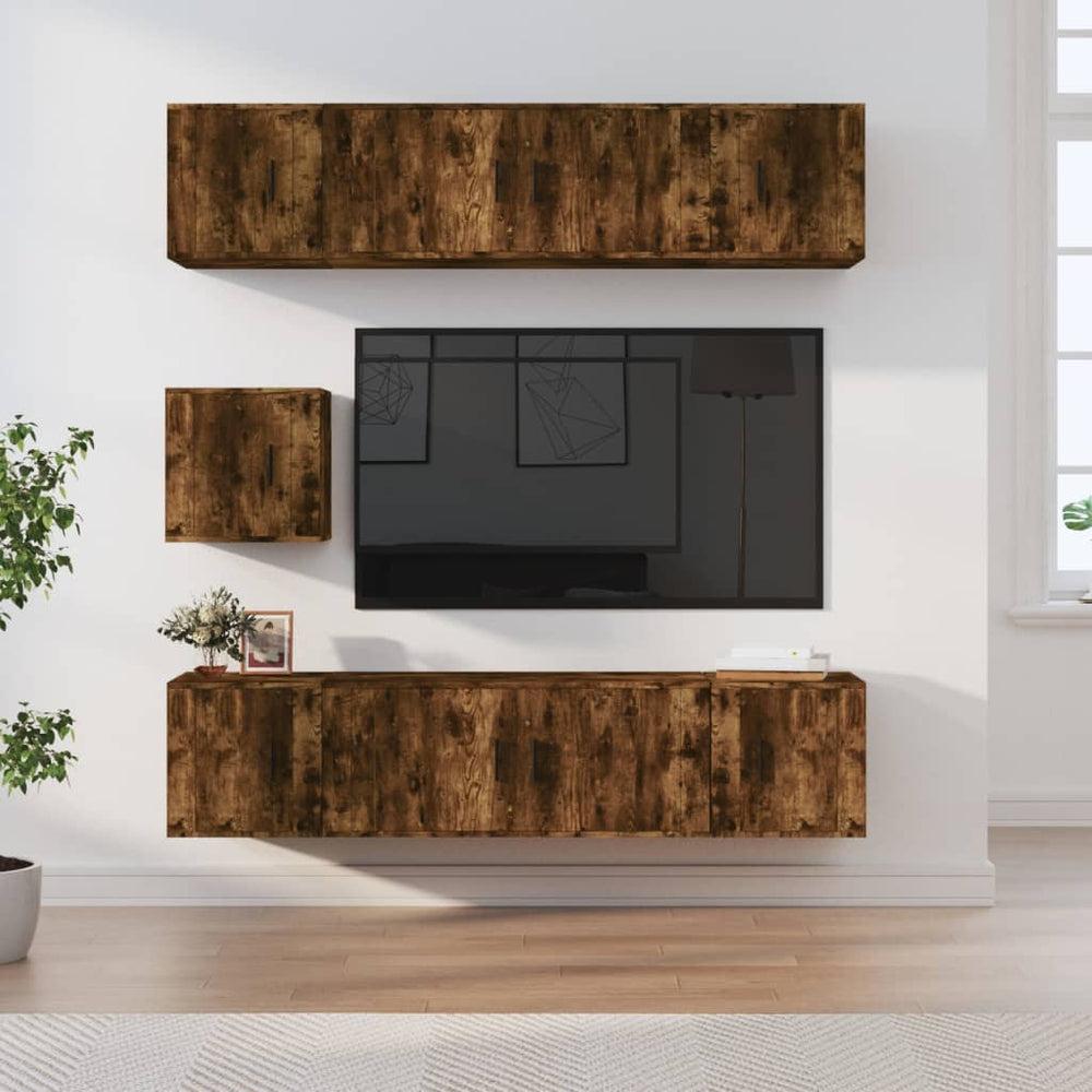 7-tlg. TV-Schrank-Set Räuchereiche Holzwerkstoff